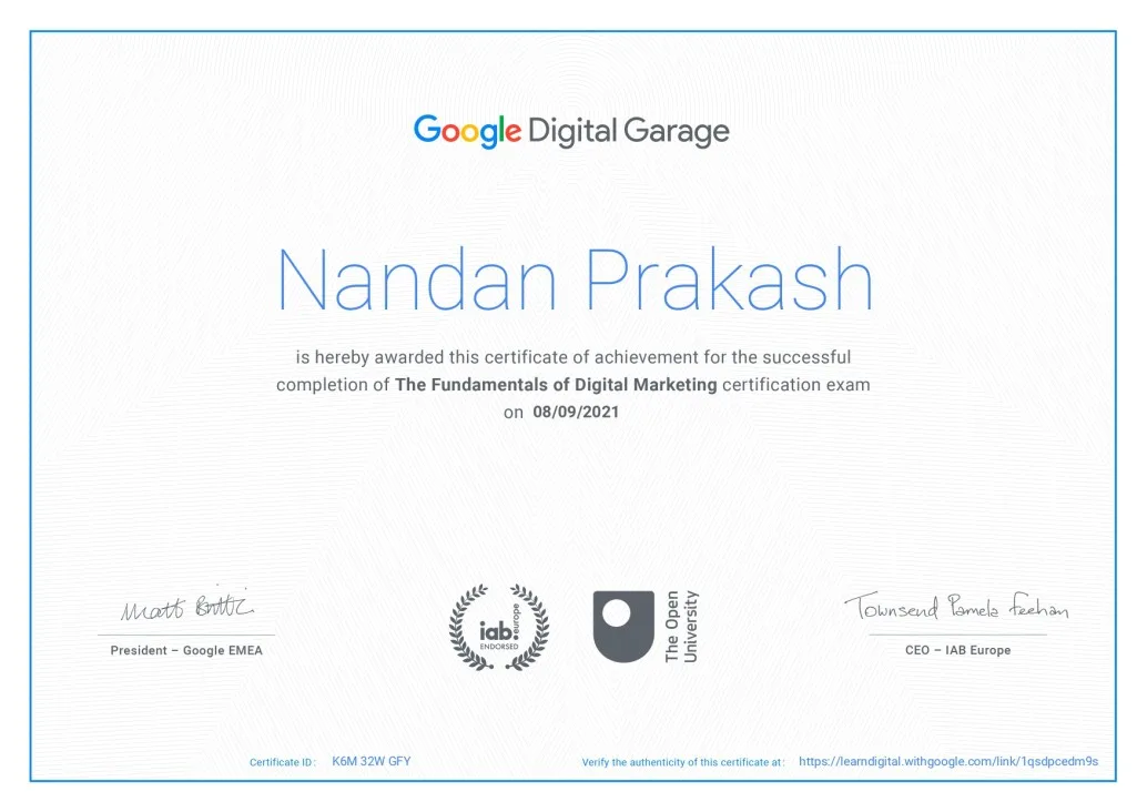 Fundamentals of Digital Marketing Certificate